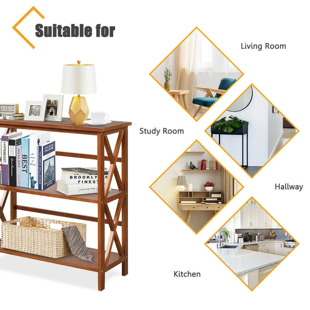 3-Tier Wooden Open Shelf Bookcase Natural G388306
